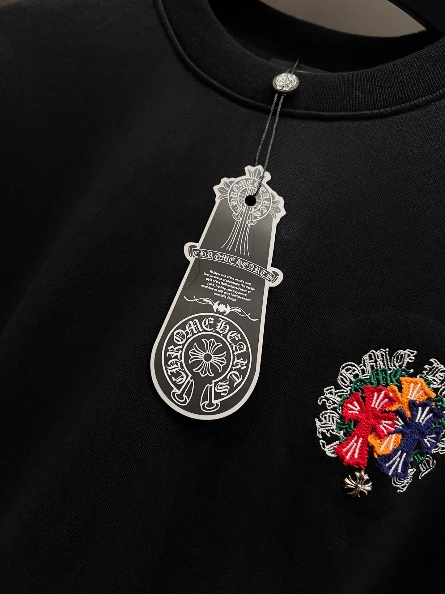 🅿️310 CH Cro 2025 Autumn and Winter New Style Customized 430g double yarn fabric, round neck long-sleeved sweatshirt, chest cross patch embroidery process, classic Sanskrit letter embroidery patch + hardware design process, high-end version! The same loose version for men and women S M L XL XXL five sizes color black white